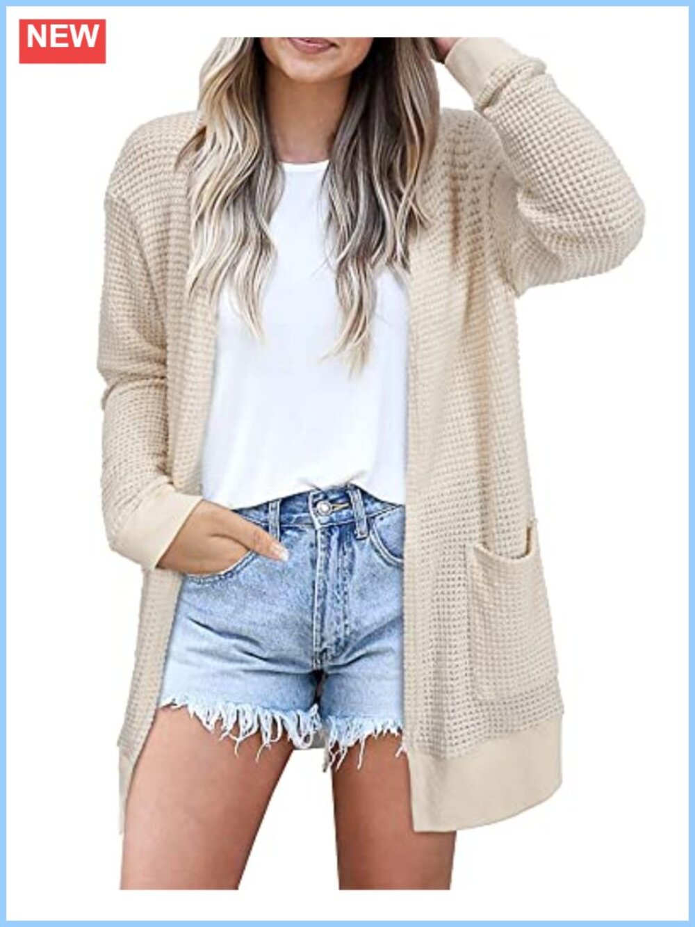 Fashion Cardigan Sweater Lightweight Open Front Long Beach Kimono with Pockets
